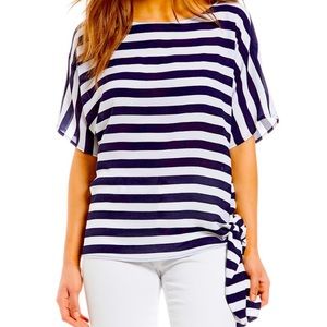 MICHAEL Michael Kors Navy Blue & White Striped Blouse Medium
